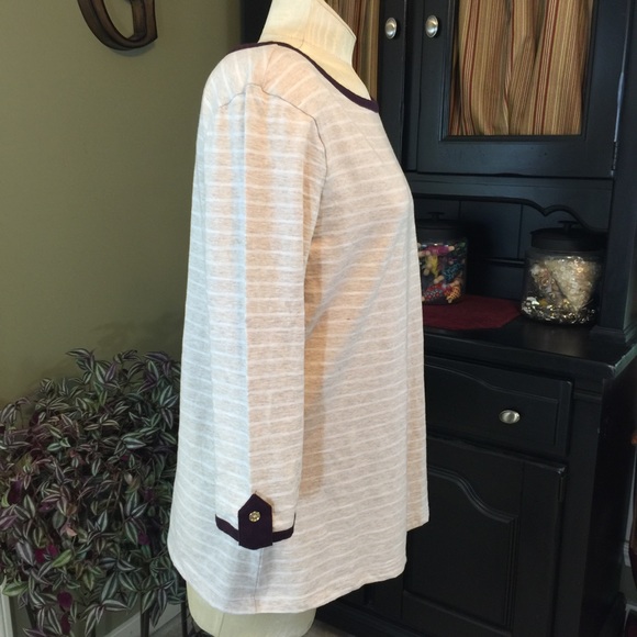 Banana Republic Tan/White Stripe T-Shirt Size L - Picture 3 of 5